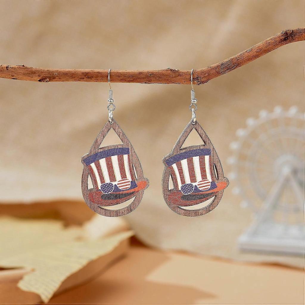 4th of July Decorations Clearance! Loopsun American Flag Pendant Drop, Sunflower Shape Boho Patriotic Earrings, Stars and Stripes Wood Heart Beaded
