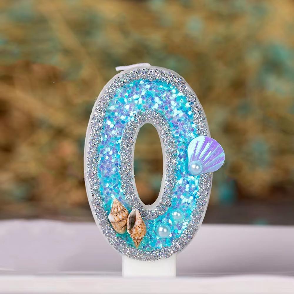 Little Mermaid Birthday Candle for Girl Blue Seashell Theme Birhday Candle 2 Years Cake Celebration Decor for daily use