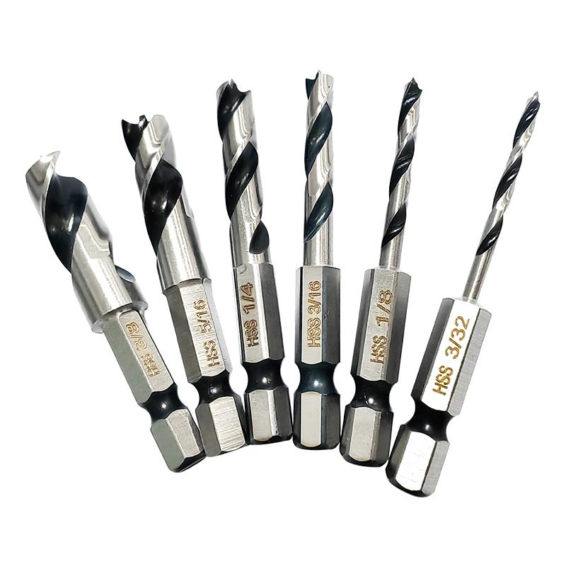 

Набор инструментов для сверл по дереву из быстрорежущей стали с шестигранным хвостовиком, тремя режущими кромками и двумя канавками, интегрированная британская система Hexagon handle
