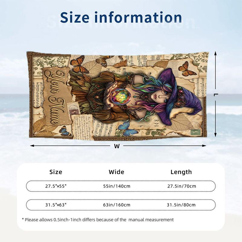 Witchcraft Theme Beach Towel Personalized Custom Name & Text Soft Quick Dry Beach Towel for Swimming Travel