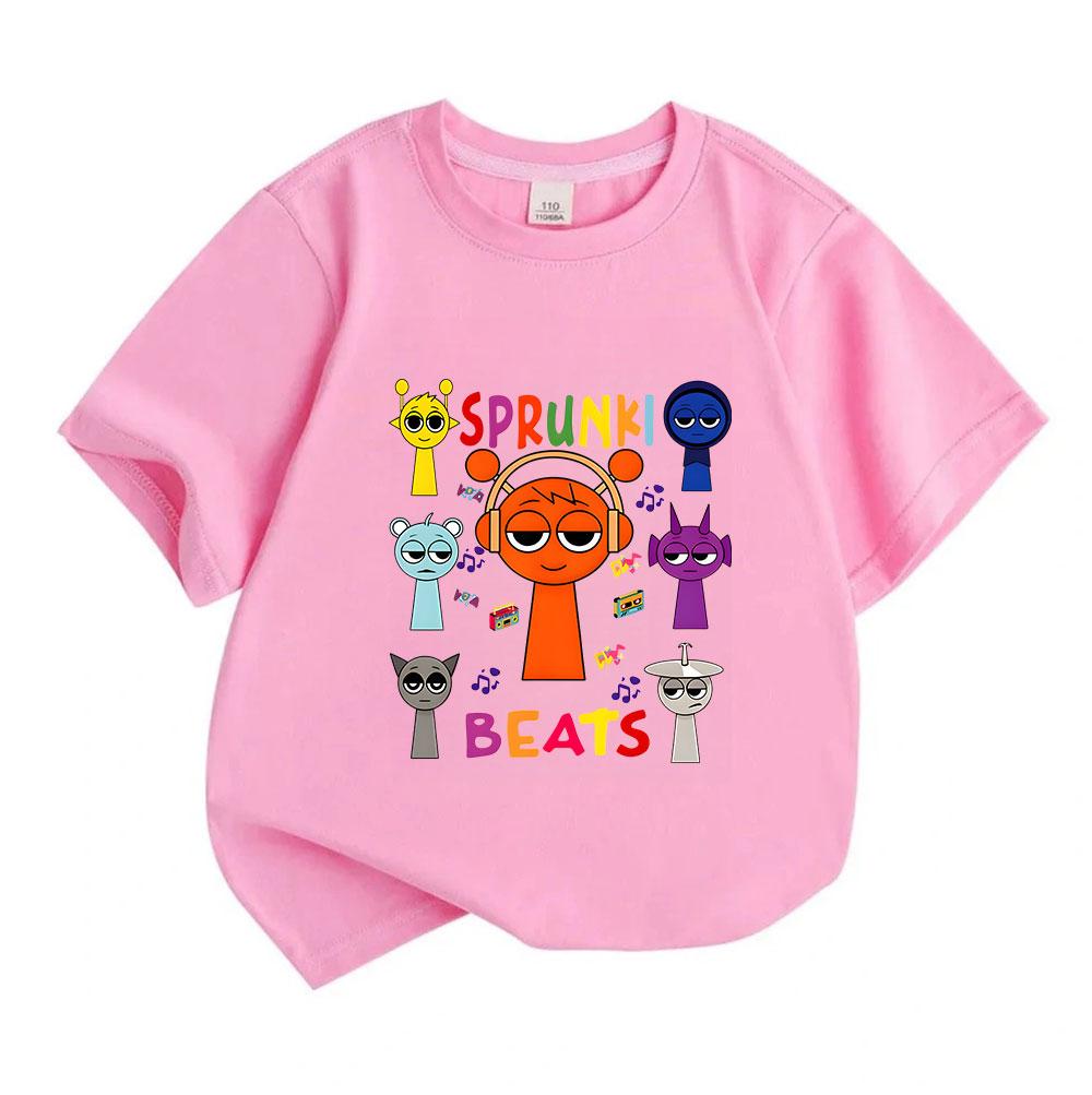Kids Boys Girls 100% Cotton Crew Neck Short Sleeve T-Shirt, Funny Music Cartoon Sprunki Beats Character Print Casual Soft Tee Tops for Daily Play Wear