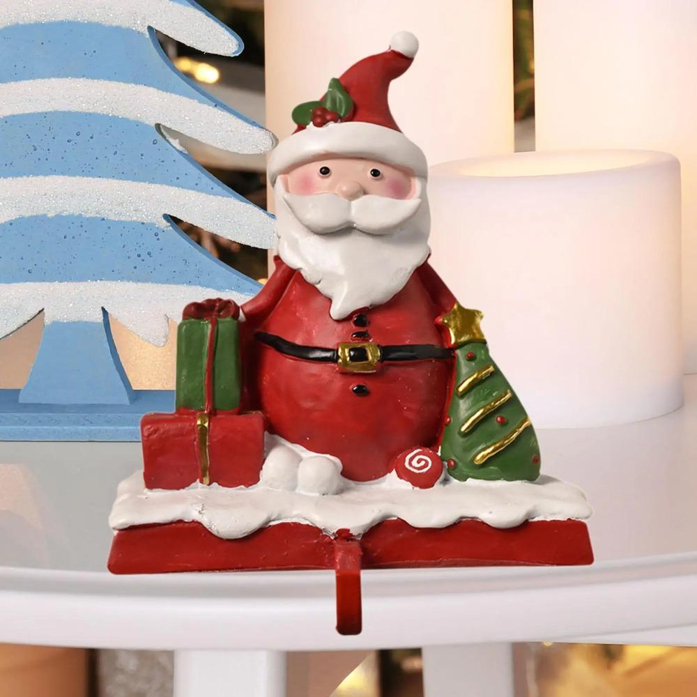 Resin Santa Claus Snowman Hook Non-skid Fireplace Mantel Stand Hanger  Party Favors