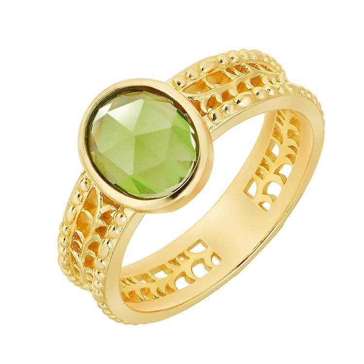 Mlluki Factory 925 Sterling Silver 14K Gold Plated Gemstone Retro Hollow Olive Emerald Ring