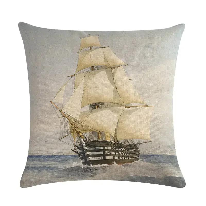 Home Decor Sailing Ships: Vintage Maritime Pillow Covers Pattern Cushion Cover Suitable For Sofa Bedroom Car Pillow Cover
