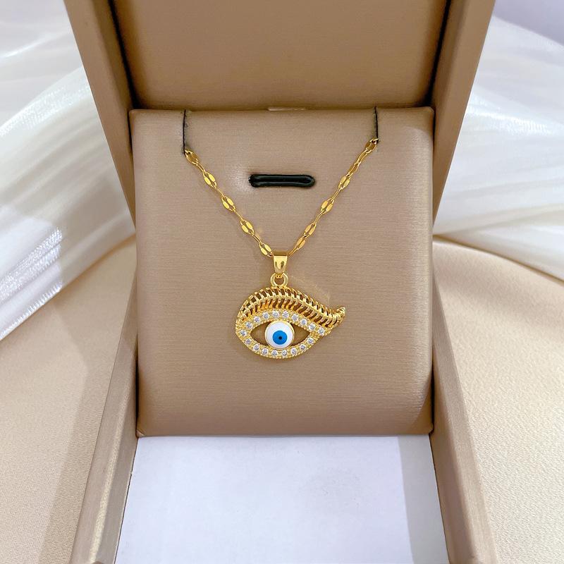Eyelashes Eyes Light Luxury Temperament Gorgeous Full Diamond Necklace Female Versatile Collarbone Chain Titanium Steel Chain