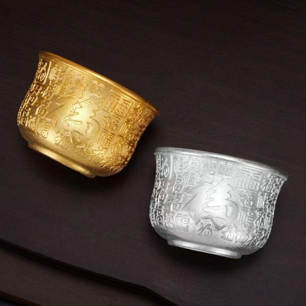 6pcs Auspicious Fu Embossed Tea Cup Zinc Zinc Alloy Offering Water Bowl Ritual Wine Cup  Temple