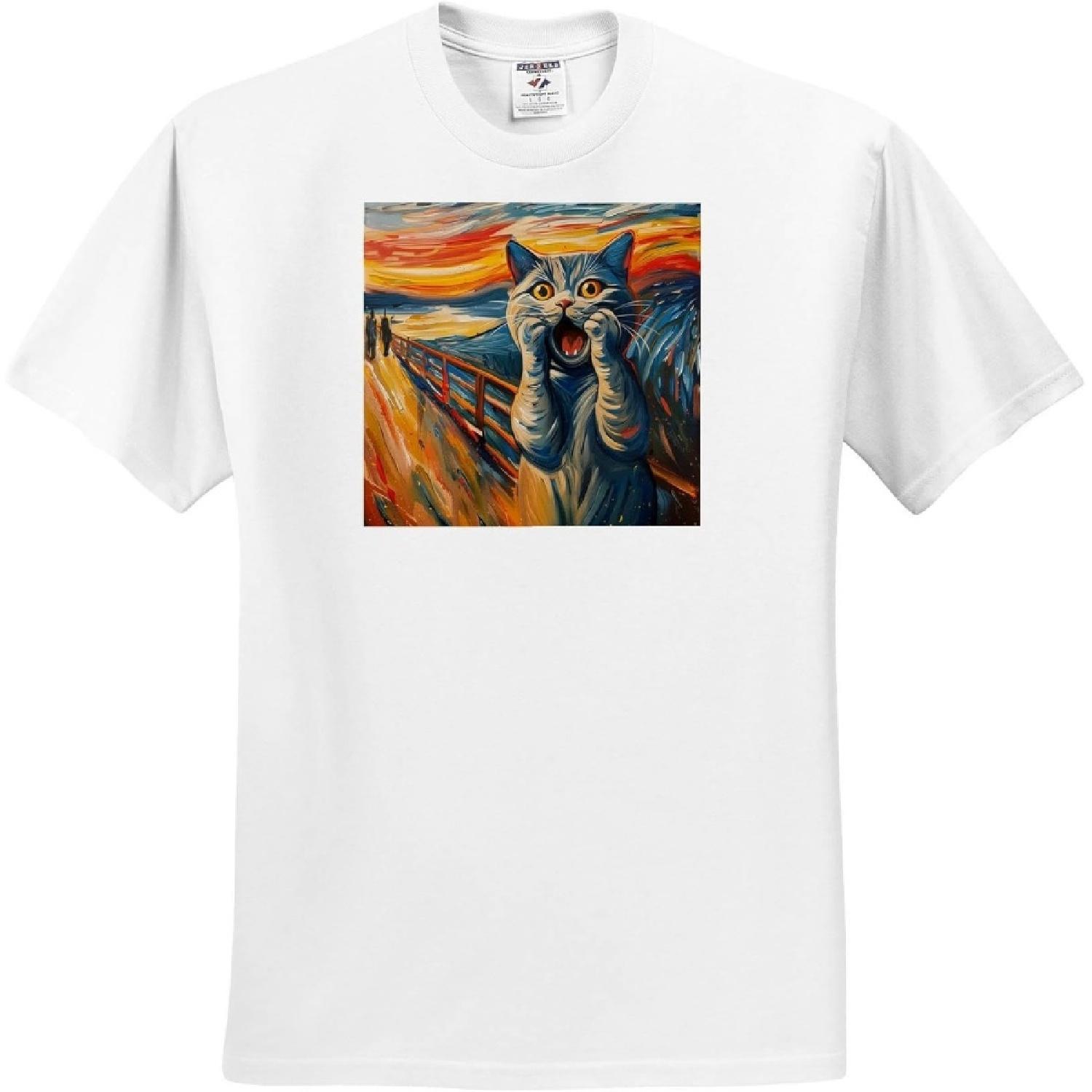 3dRose, The Scream of a British Shorthair Cat Art Nouveau Painting, T-Shirt S