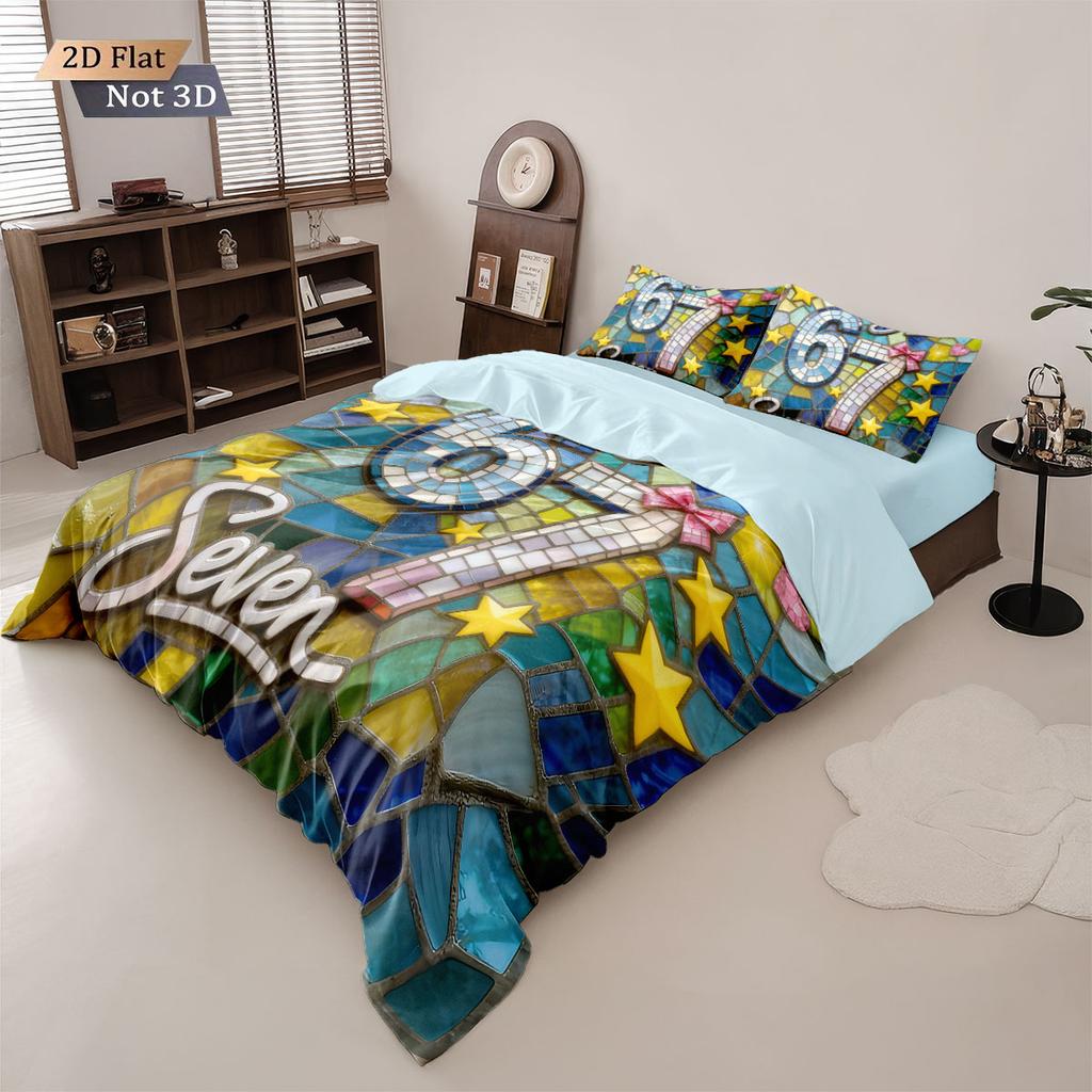 3-teiliges Glasbemaltes 67 Elemente Bedrucktes Kernloses Bettbezug-Set Mehrere Größen Schlafzimmer Bettwäsche Feiertagsdekoration Maschinenwaschbar