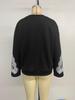 2025 Autumn Black Lace Patchwork Long Sleeve Casual Round Neck Hoodie for Women