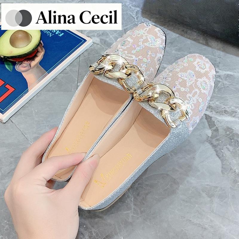 Mules Estive da Donna in Rete con Paillettes, Fibbia Dorata, Tacco Basso, Slip-on Senza Tallone, Piatte per Uso Quotidiano e Uscire