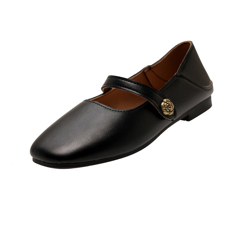 

Мода 2025 Новые весенние женские туфли Мэри Джейн Повседневные и удобные Уличный стиль Мягкая подошва Женские балетки для платья 40 чёрный