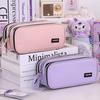 3 Compartment Pouch Double Side Opened Student Stationery Desk Organizer Makeup Bag Kawaii Pencil Case Large Space Storage