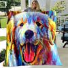 Cute Dog Painting Flannel Throw Blanket Colourful Dog Art Pattern Blanket for Bed Sofa Couch Super Soft Lightweight King Size