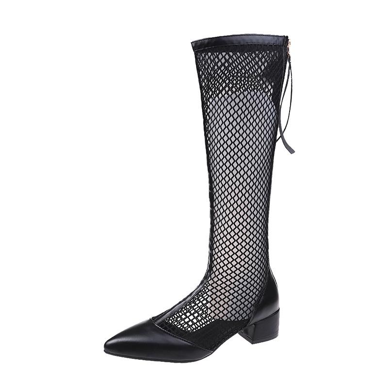 Long Boots Women's New Summer Wear In 2025 Pointed Hollow Boots Thick Heel High Cool Boots