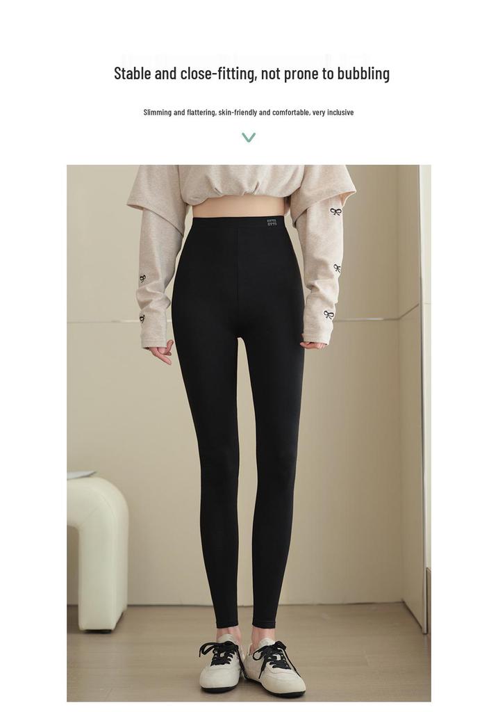 Women's Spring 2026 High-Waist Gray Leggings - Stretchy, Slimming, Simple, and Skin-Friendly Nine-Point Pants