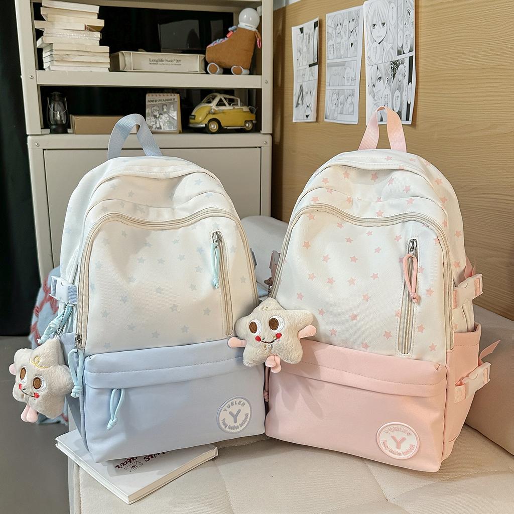 Schoolbagins Style Niche Junior High School Girls Double Shoulder Schoolbag New High Value Large Capacity Versatile Casual Backpack