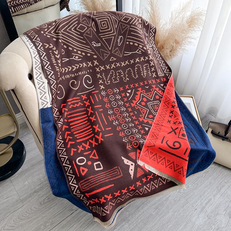 

Дорожная ветрозащитная шаль, шарф из имитации кашемира, двухсторонний, многоцелевой, утолщенный теплый шарф 185cm темно-коричневого