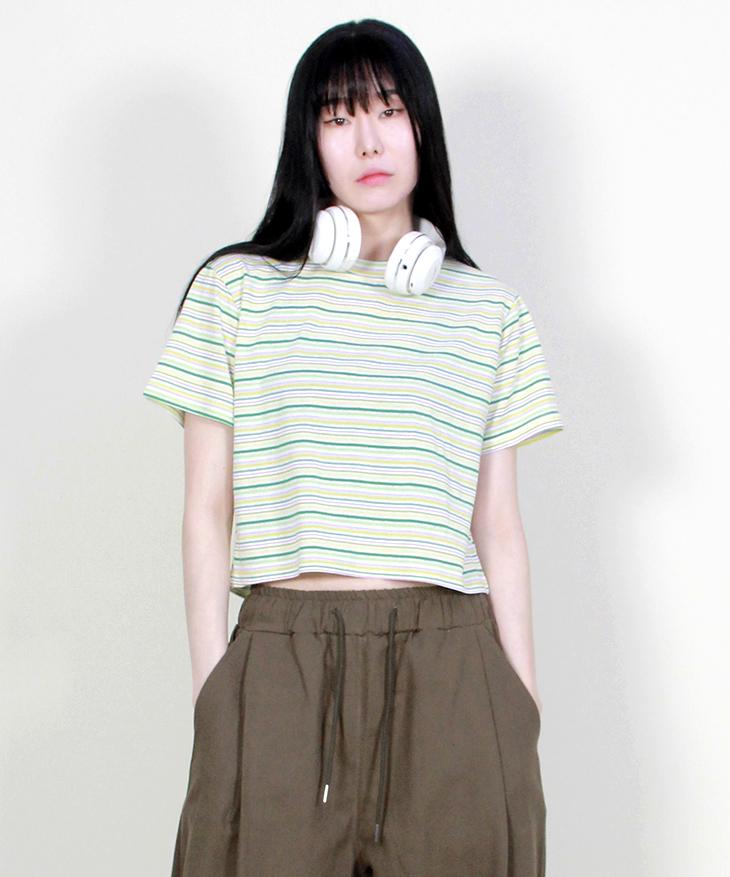 Deumakeu Multi-Stripe Crop Short Sleeve T-Shirt Yallo