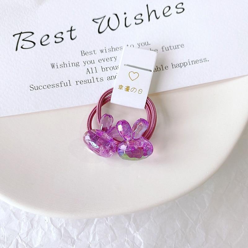 1 Pair Kid Hair Band Cute Sweet Floral Heart Bear Crystal Hair Rope for Baby Girl Little Girl Hair Accessories