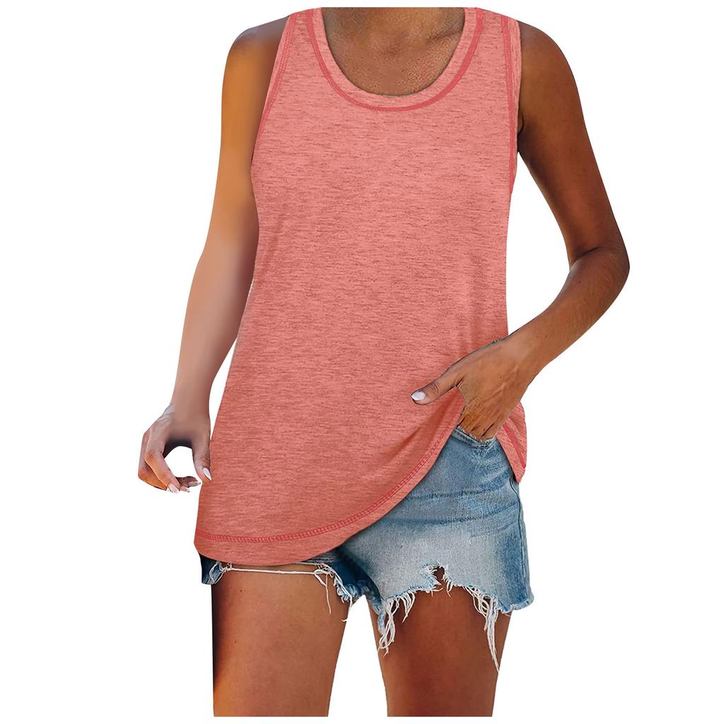 Women Casual Sleeveless Tank Top Lightweight Soft Fabric Round Neck Relaxed Fit Summer Shirt for Outdoor Indoor Wear