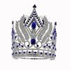 Qushine New Big Tall Crown Miss World Tall Tiara Blue Beauty Large Pageant Queen Crowns