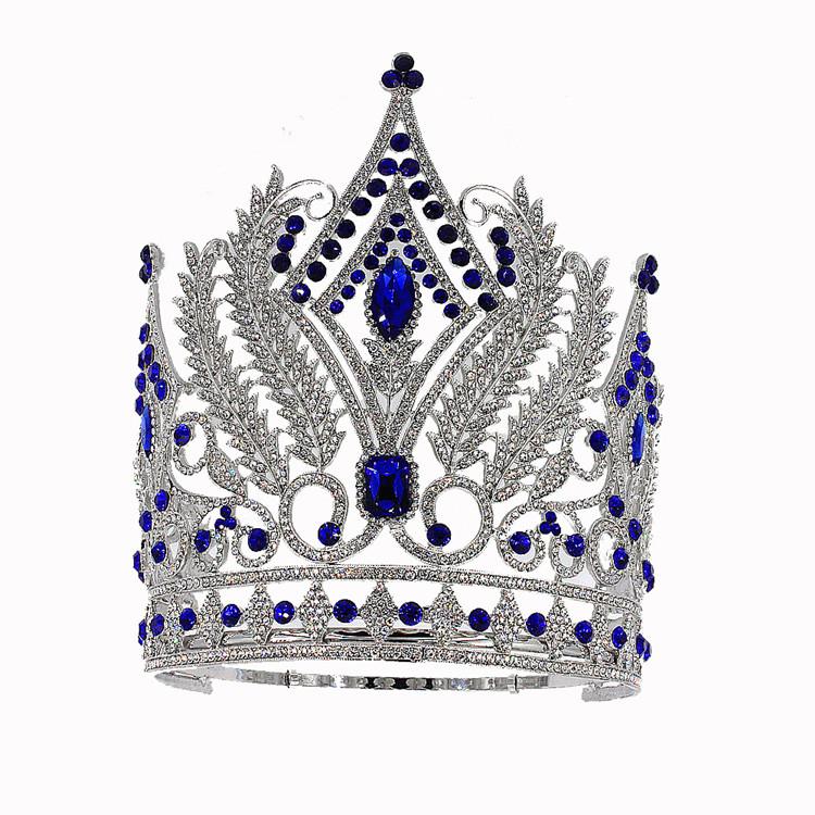 Qushine New Big Tall Crown Miss World Tall Tiara Blue Beauty Large Pageant Queen Crowns