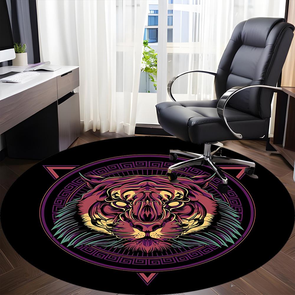 1pc Tiger Mandala Office Round Area Rug, Under Office Chairs Bedroom Living Room Home Decor, Room Deco, Available In Various Sizes