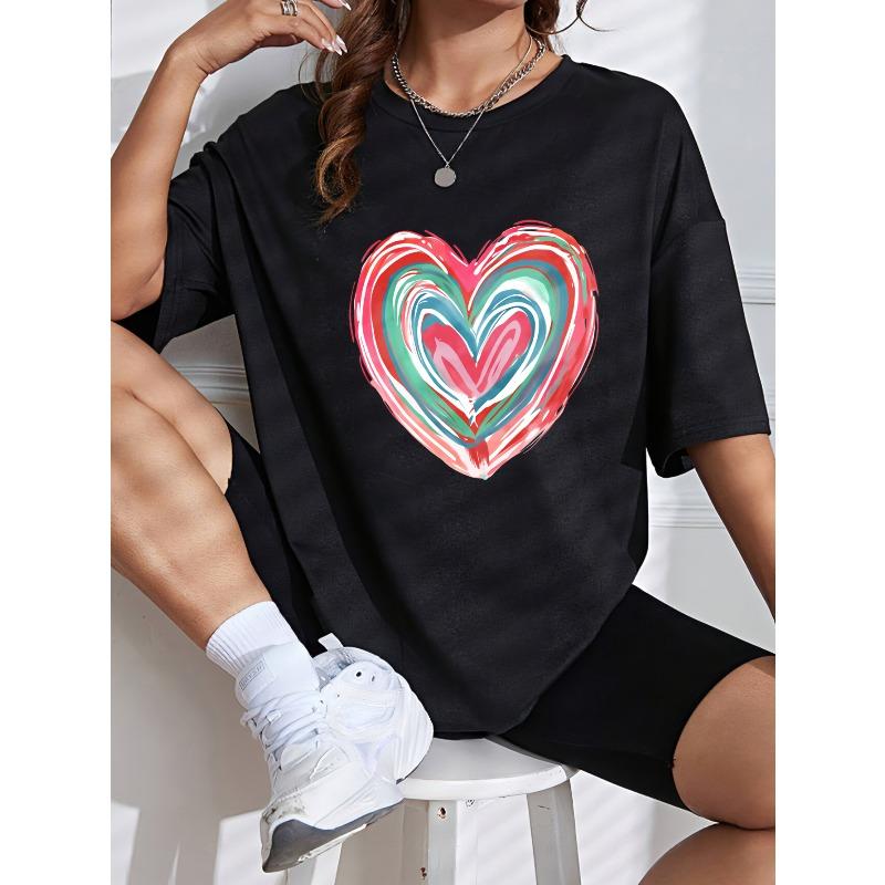 White T Shirt With Colorful Heart Print For Casual Wear