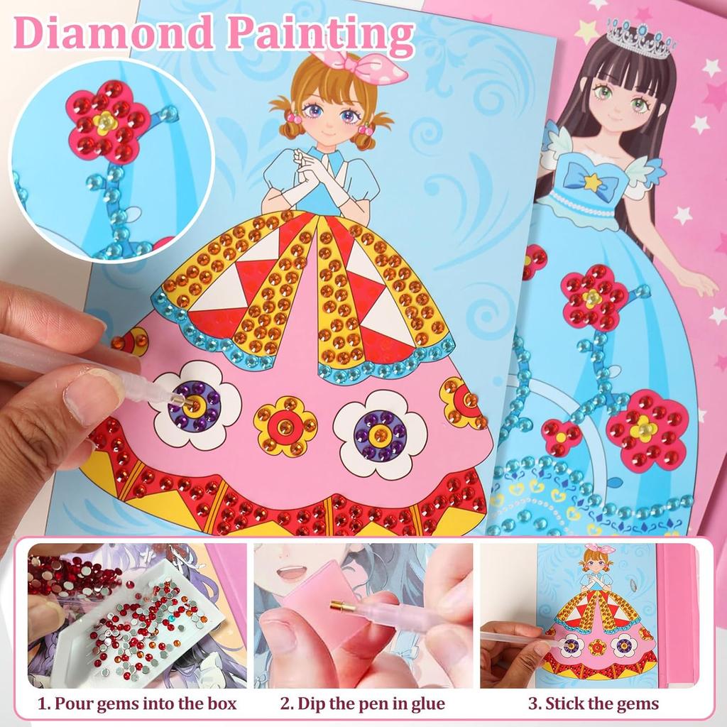 Rincess Makeup Dress Up Game | 1 Set Diamond Painting & Sticker Book | For Birthday Christmas Halloween Creative Gift