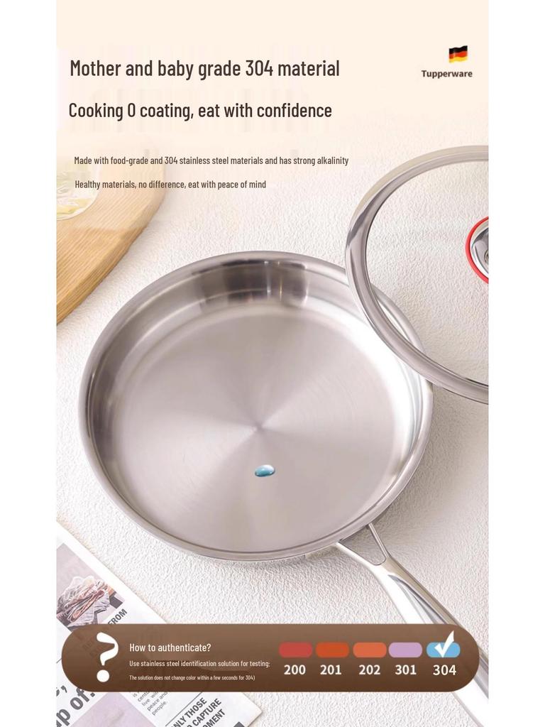 304 Edelstahl Antihaft-Pfanne, Verdickte Drei-Schicht-Flachbodenpfanne, Perfekt für den Haushalt zum Wok-Braten