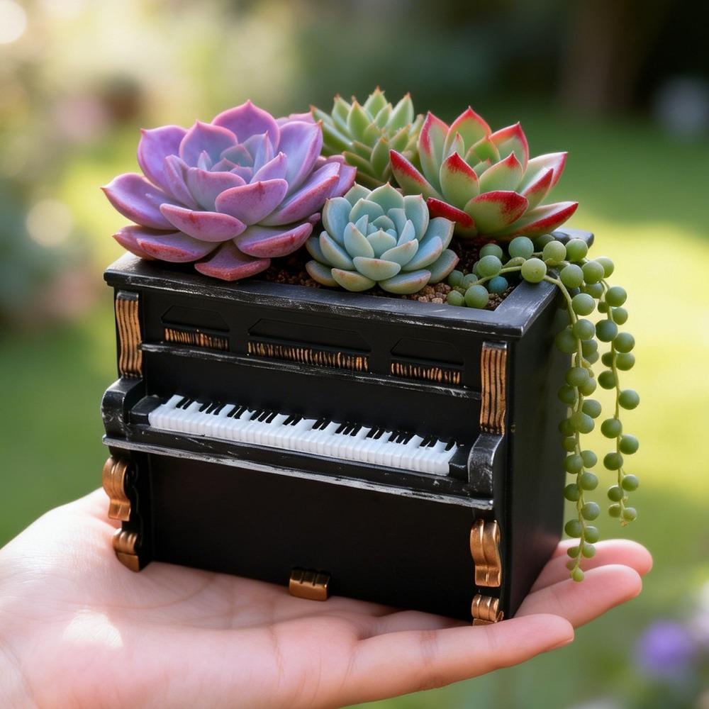 Decorative Piano Planter Retro Style Succulent Pot Piano Flower Pot Desktop Decoration