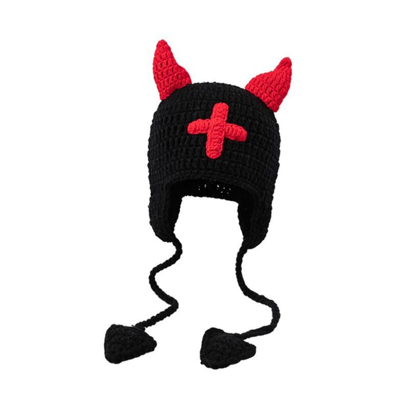 

Кража маленького дьявола/смешная шапка осень и зима мультфильм милый интернет знаменитость фото вязаная шапка мужчины пуловер шапка женщины M（56-58cm）