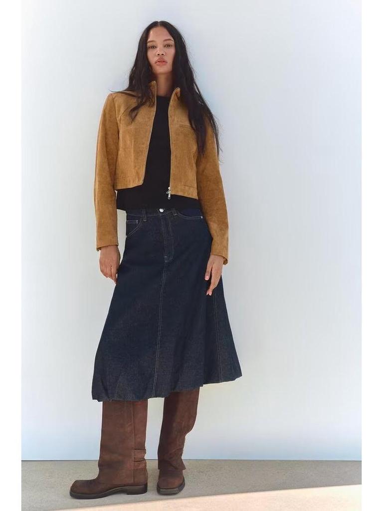 2024 Herbst/Winter Retro Jeansrock: Mittelhohe Taille, Baumwolle, Ballon-Silhouette, Europäischer & Amerikanischer Stil.