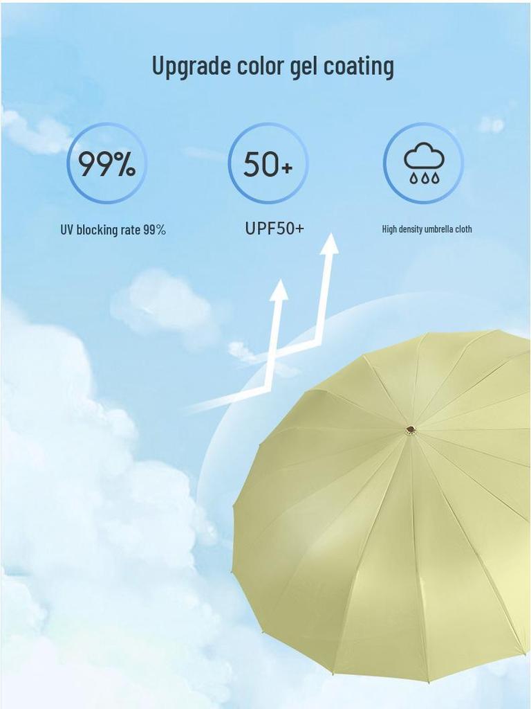 16-Rib Colorful Folding Umbrella for Women - Large, UV Protection, Sun/Rain Use 