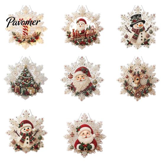 Acrylic Beaded Art Supplies Christmas Faux Pearl Painting Suncatcher Kit, Snowflake Shape Board Decorative Hanging Window with Lace Edge, 3D
