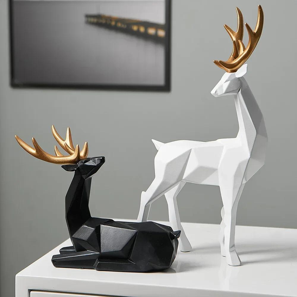 Artistic Home Decor Geometric Deer Figurine Nordic Living Room Tabletop Ornament Minimalism Cute Animal Statuette Resin Crafts