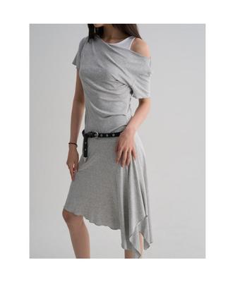 Layered Off-Shoulder Jersey Dress Gray