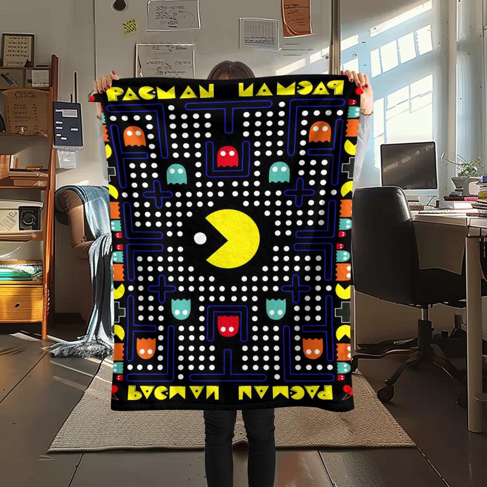 1 Stück Pacman-Print Flanelldecke, Hohe Qualität, Bequem für alle Jahreszeiten, Heimdekoration, Wärme und Komfort, Perfekt für Geschenke