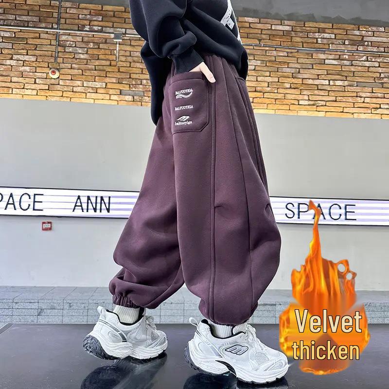 Pantalon de survêtement en velours tendance à jambes larges pour garçons: Style de rue Automne/Hiver 2025 pour les grands enfants