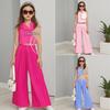 Mädchen Kleinkind Sommer Ärmellose Blumenweste & Weitbeinige Hosen Set