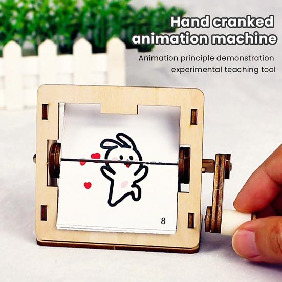 Hand Crank Animation Kit Toddlers Boys Girls Wooden Handmade Animation Machine Educational STEM Science Toy