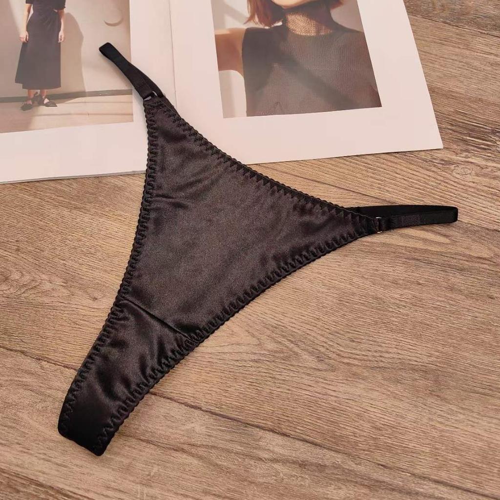 Women Sexy French Low Waist Satin Seamless Thong Panties With Cotton Crotch