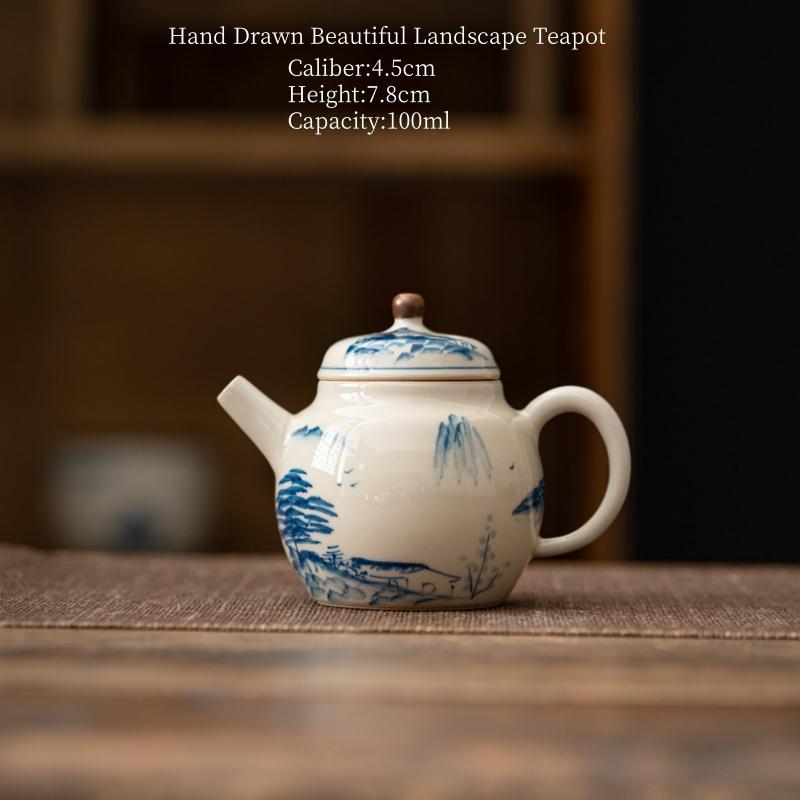 Hand Drawn Beautiful Landscape Teapot Tea Maker Tea Kettle Tea Ceremony Kungfu Tea Set Ball Hole Filtration Single Pot