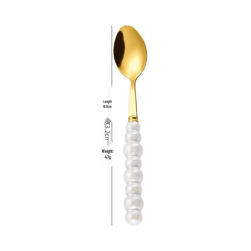 Norse Luxe Ceramic Pearl Cutlery Set: Fork, Knife & Spoon in Elegant Stainless Steel