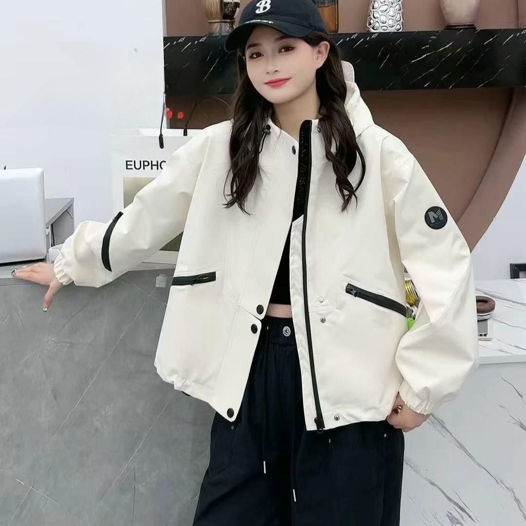 

Korean Hooded Windbreaker Jacket for Women - Spring/Autumn 2025 Casual Slim Fit Medium синій