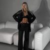 Dames Blouse Revers Lange Mouw Glanzende Pailletten Blouse Tops Losse Pasvorm Verborgen Knoop Cardigan Blouse Nachtclub Partykleding