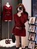 2025 Autumn/Winter Petite Hip-Hugging Knit Dress with Belt – Waist-Cinched Sweater Mini Skirt for Women