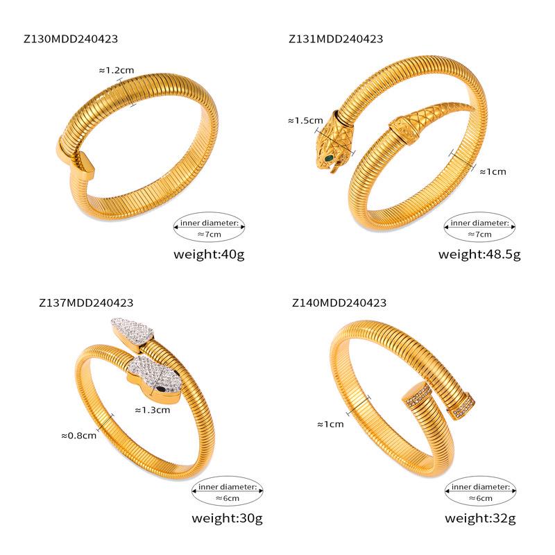 18K Gold Plated Zirconia Inlaid Titanium Steel Snake Head Tail Chain Bracelet