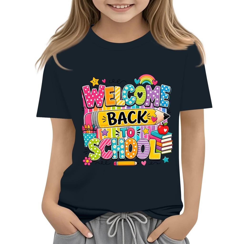 Children's Casual and Fashionable Round-Neck Printed Short-Sleeve Top for Back-to-School