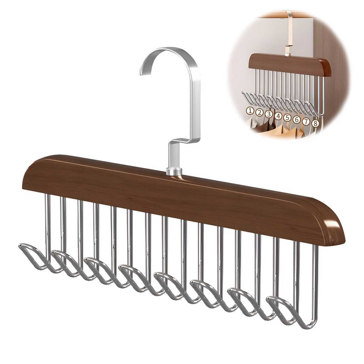 

8-hook multifunctional wooden hanger storage space-saving rotating display rack suitable for ties, underwear, vests, scarves L коричневый